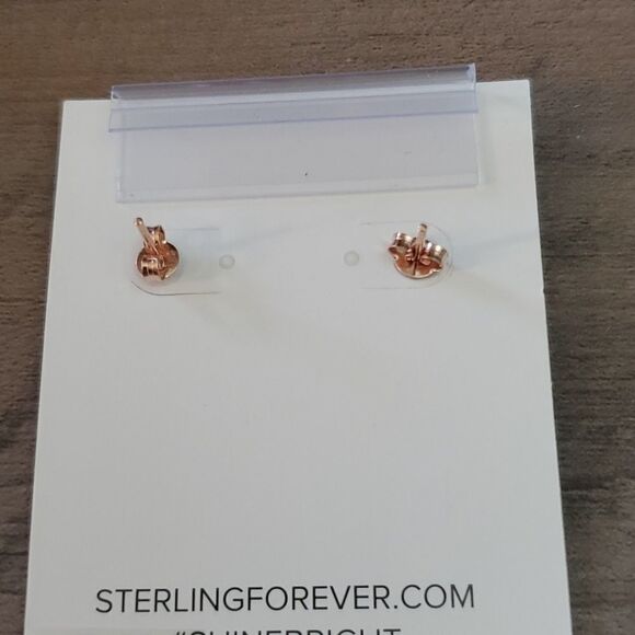 Rose Gold Teardrop Cubic Zirconia Stud Earrings - Picture 7 of 9